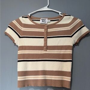 Striped Brown and Cream Knit Top